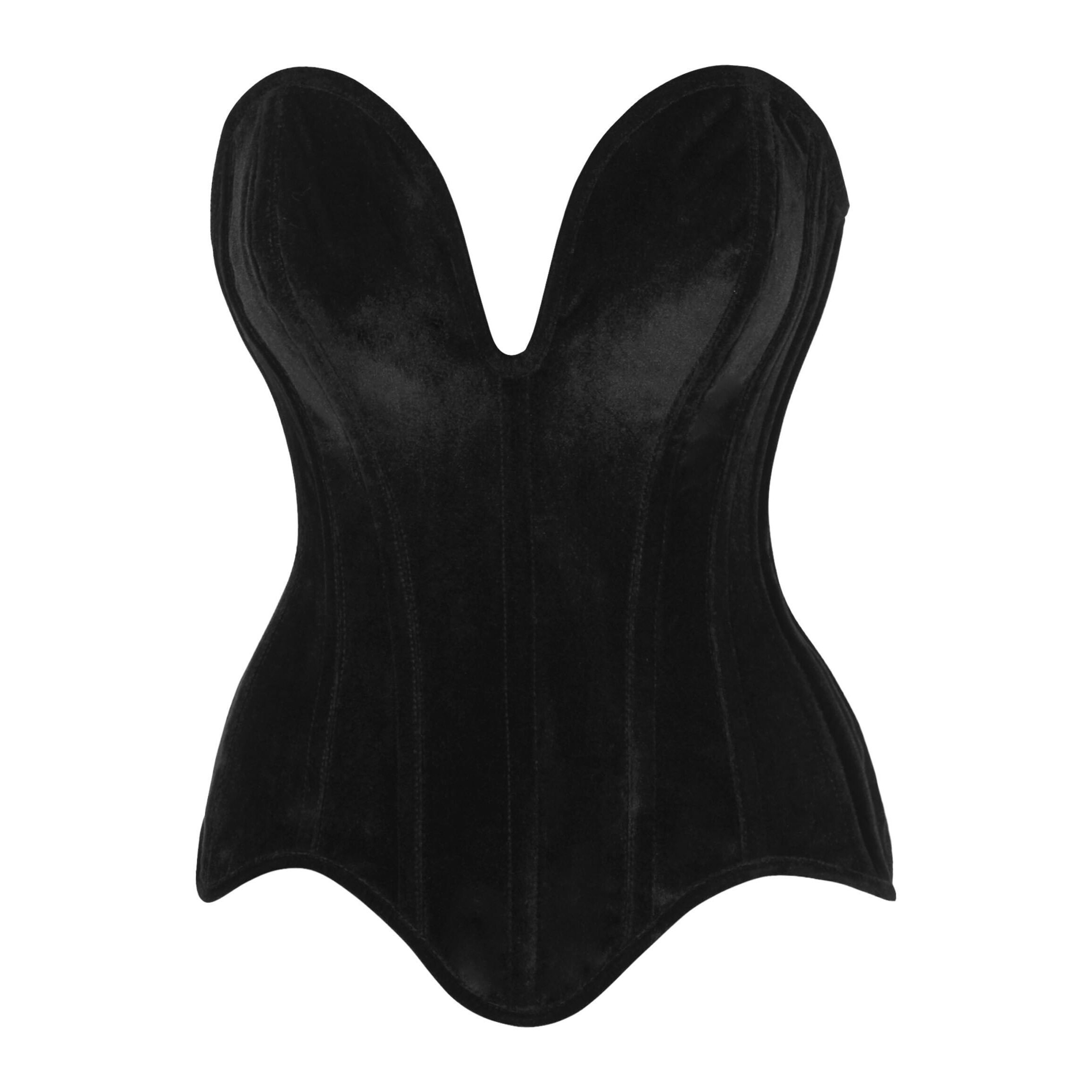 8477 Top Drawer Steel Boned Black Velvet Plunge Neckline Overbust Corset